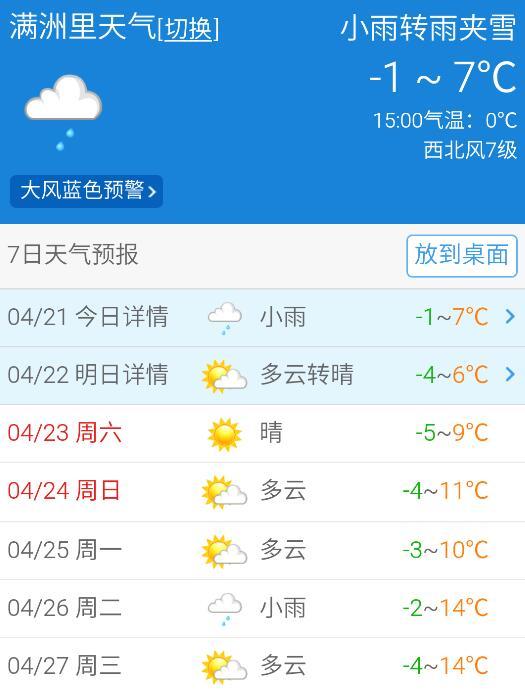 满洲里市第四天气预报详解，最新气象信息汇总